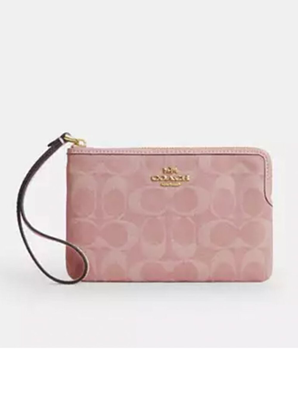 Coach 💕 Light Pink Signature Denim Corner Zip Wristlet  - NWT